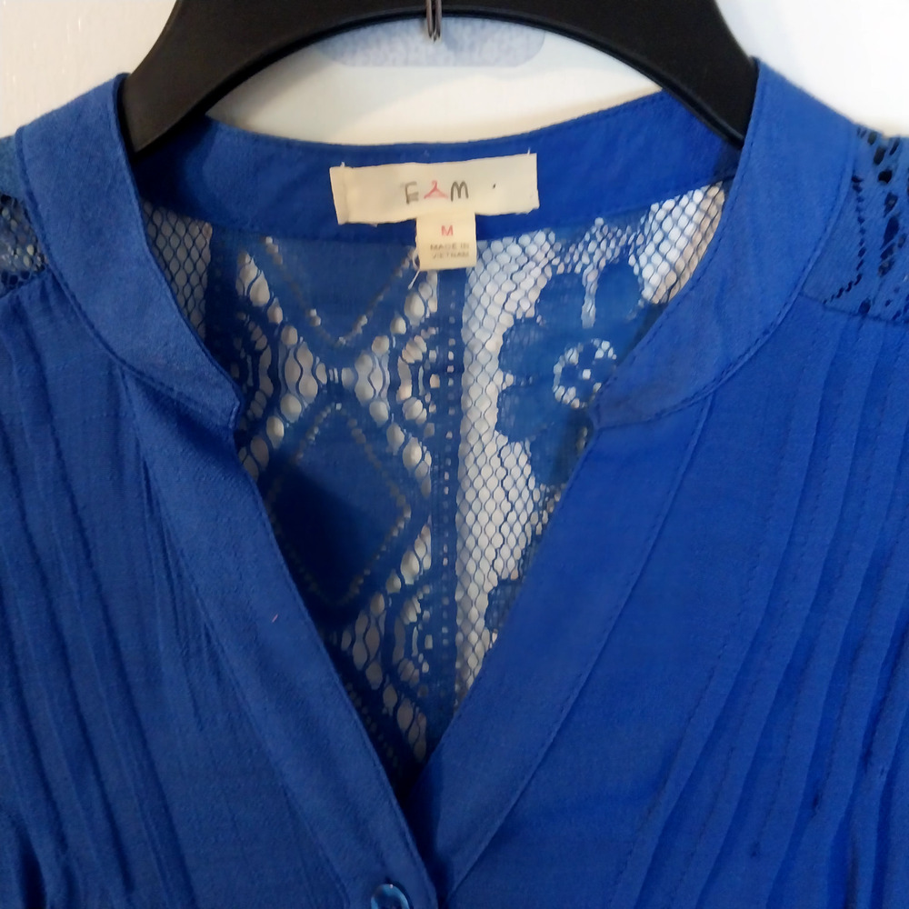 E & M Womens Sleeveless  Blouse V-Neck Boho‎ Embroidered Top Shirt Sz M